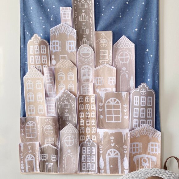 Large Handmade Gingerbread Town Holiday Advent Countdown Pocket Calendar - Picture 7 of 14
